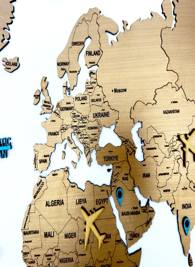 إلك ديكور حائط ثلاثي الأبعاد من الخشب على شكل خريطة العالم - لون بني معدني بلون خشب الساج - ديكور حائط مثالي لعشاق السفر - Image 4